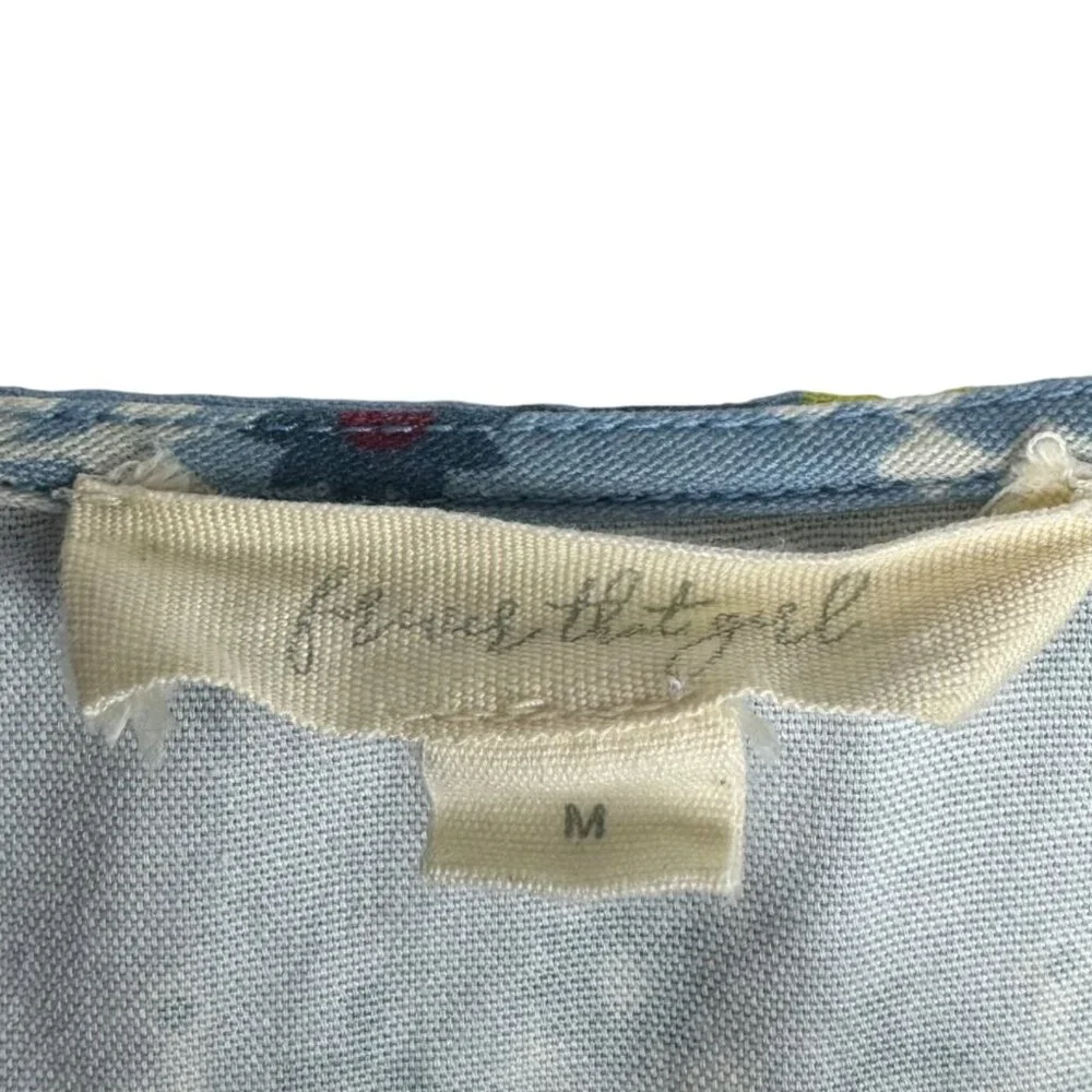 Anthropologie Sz M‎ Blue Floral Geometric Blouse Scallop Collar Twee Schoolgirl